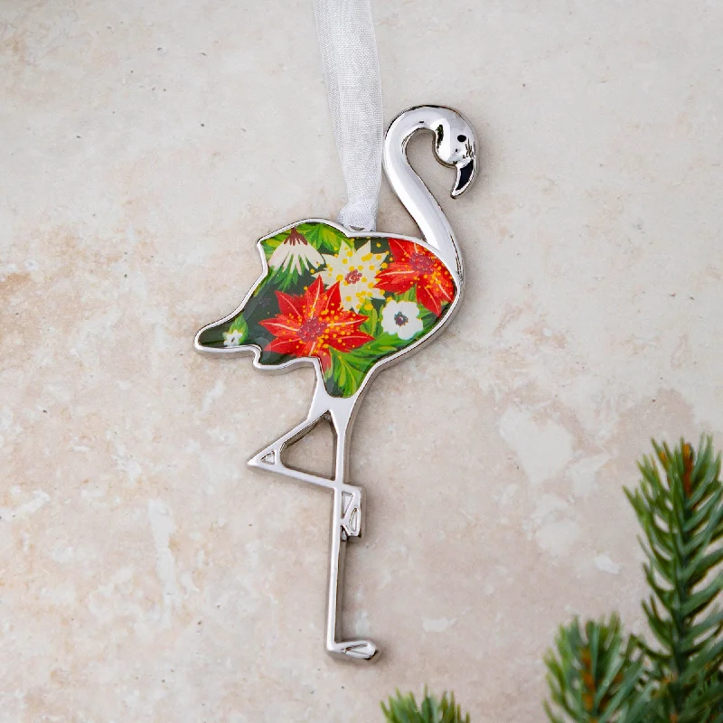 - Parrot climbing and standing wooden frameFlamingo Christmas Ornament