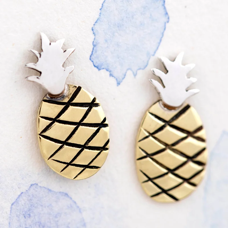  -Splash-proof food bowl AND Anti-choking slow food bowlJuicy Pineapple Sterling & Brass Post Earrings