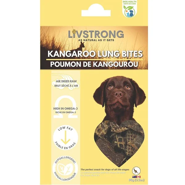 - Natural ingredient dog foodLivstrong Kangaroo Lung Bites Dog Treat 90g