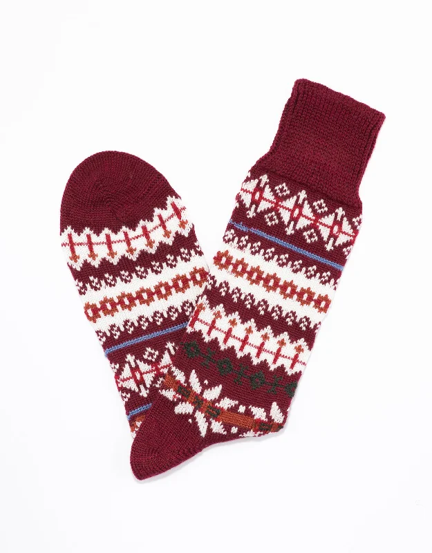 - ​​Christmas pet Christmas clothingBURGUNDY FAIR ISLE SOCKS