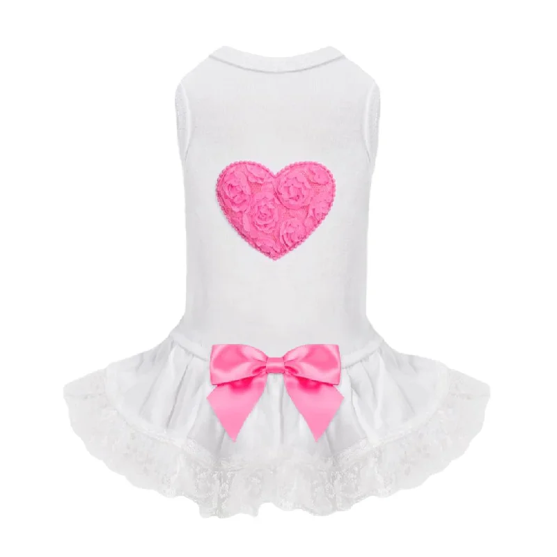 - Pet stroller can be taken on the planeLaced Puff Heart Dog Dress Hot Pink
