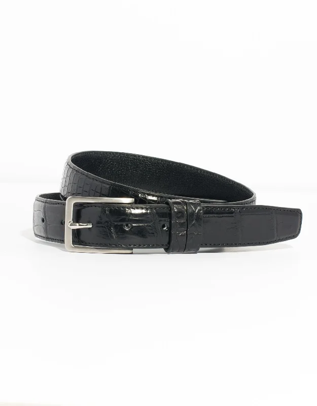 ---BLACK CROCODILE BELT WITH SILVER BUCKLE