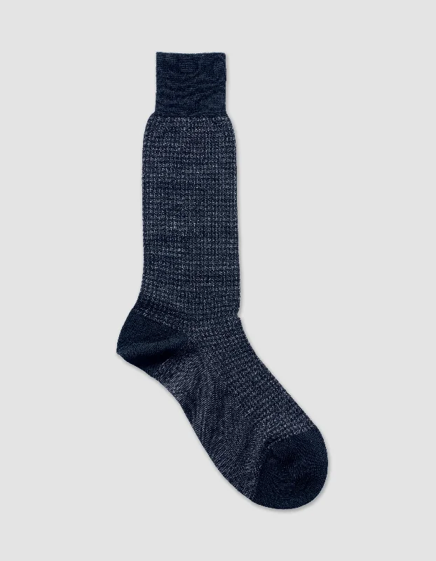 ---HOUNDSTOOTH WOOL MID CALF - BLACK