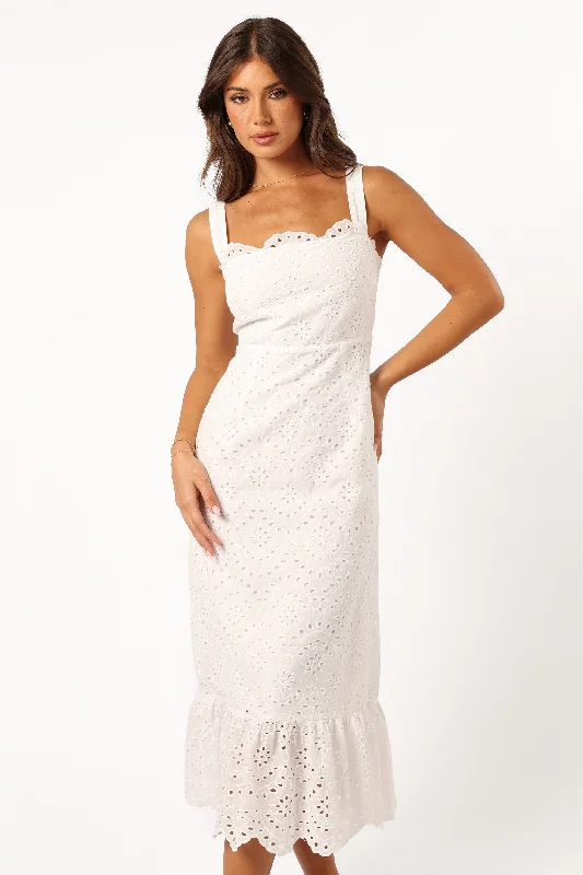 - Winter warm clothes for short-haired dogsMeadow Lace Midi Dress - Ivory