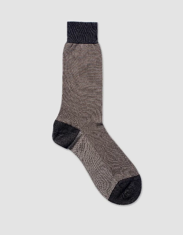 ---3 COLOR BIRDSEYE COTTON MID-CALF SOCKS - DARK BROWN