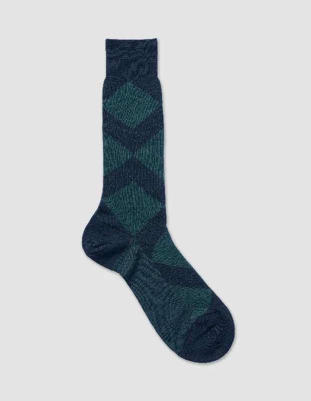 ---ARGYLE WOOL MID CALF SOCK - NAVY