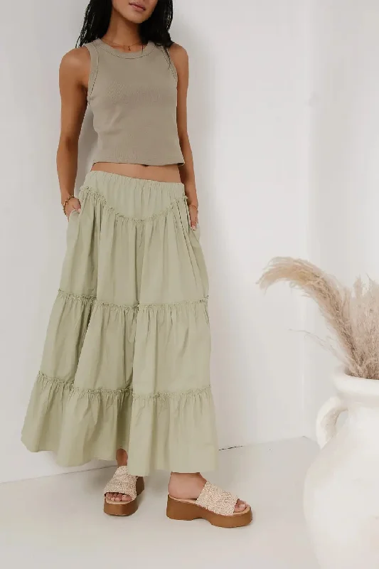 Layana Tiered Skirt in Sage