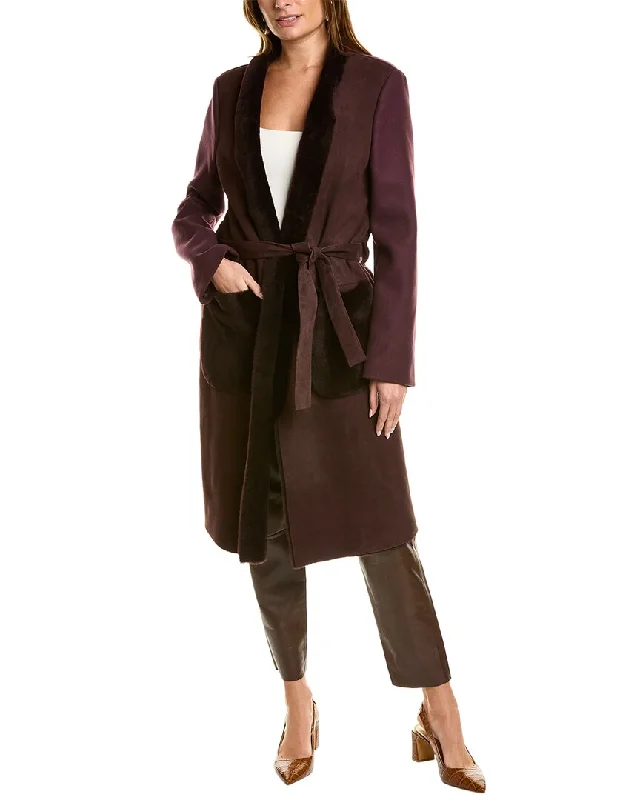 Piazza Sempione Leather-Trim Wool Coat