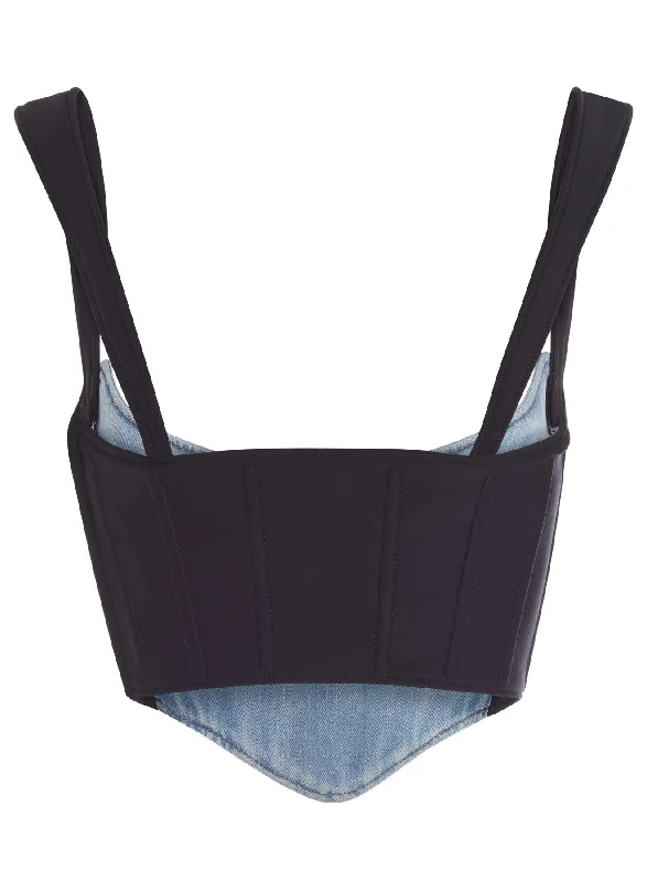 blue bi-material denim corset