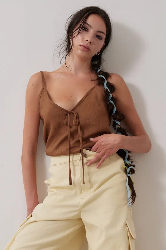 Cami Slip Tank Cocoa Brown Linen