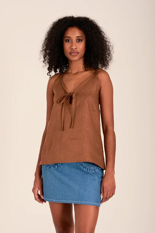 Cami Slip Tank Cocoa Brown Linen