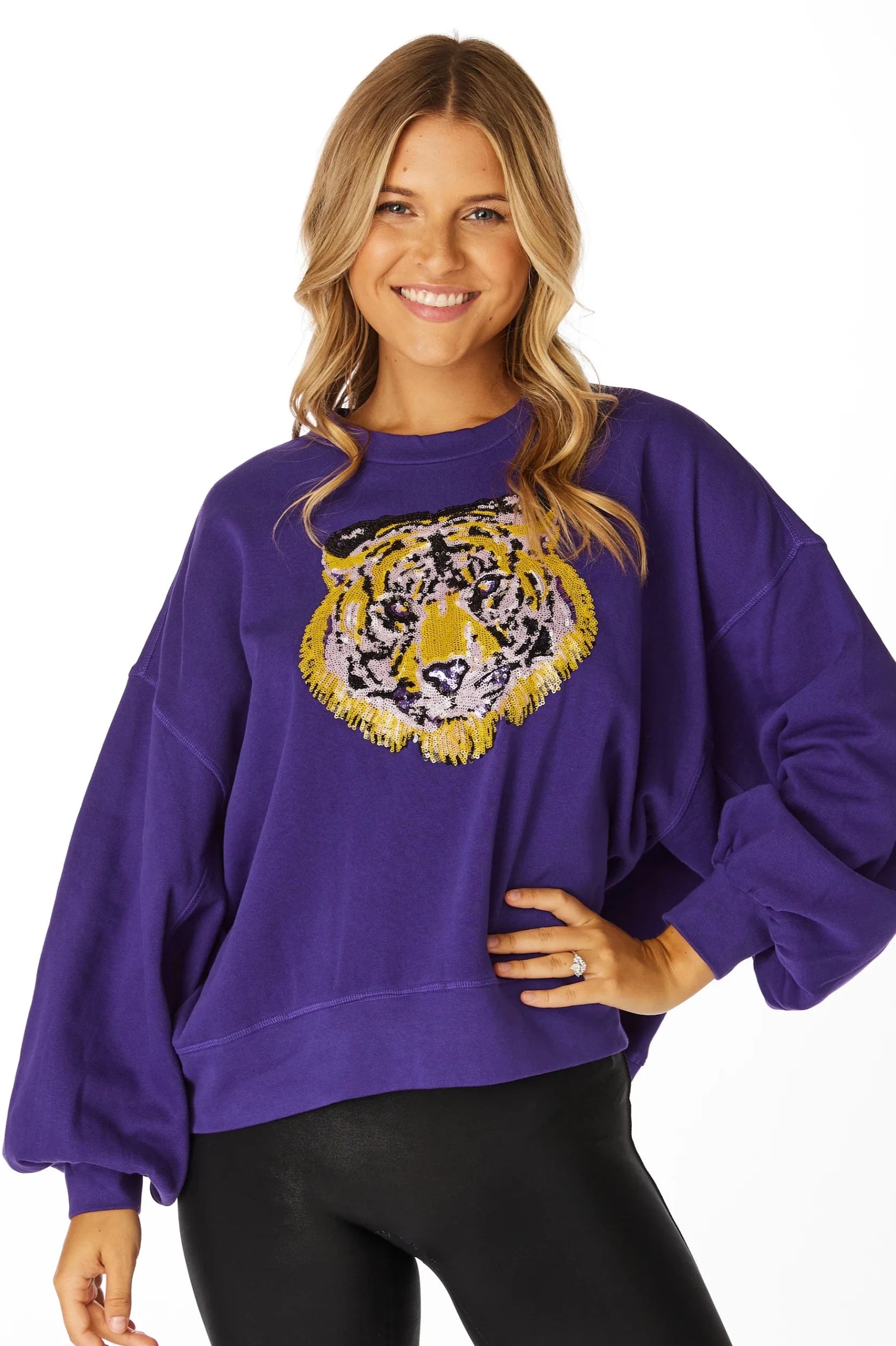 LSU Tigers Women's Sequin Balloon Pullover