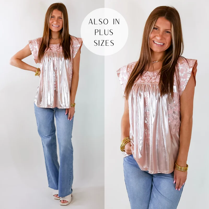 The Thrill Of It Floral Embroidered Metallic Top in Blush Pink