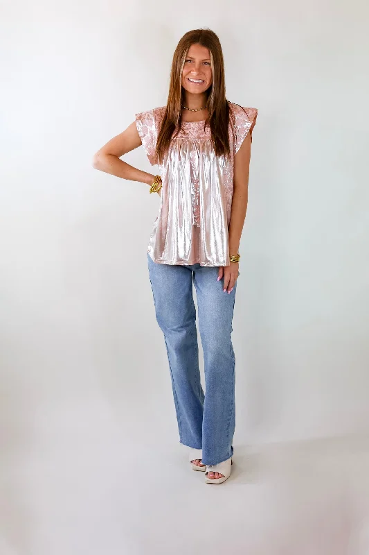 The Thrill Of It Floral Embroidered Metallic Top in Blush Pink