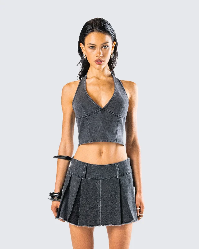 Ismay Black Denim Halter Top