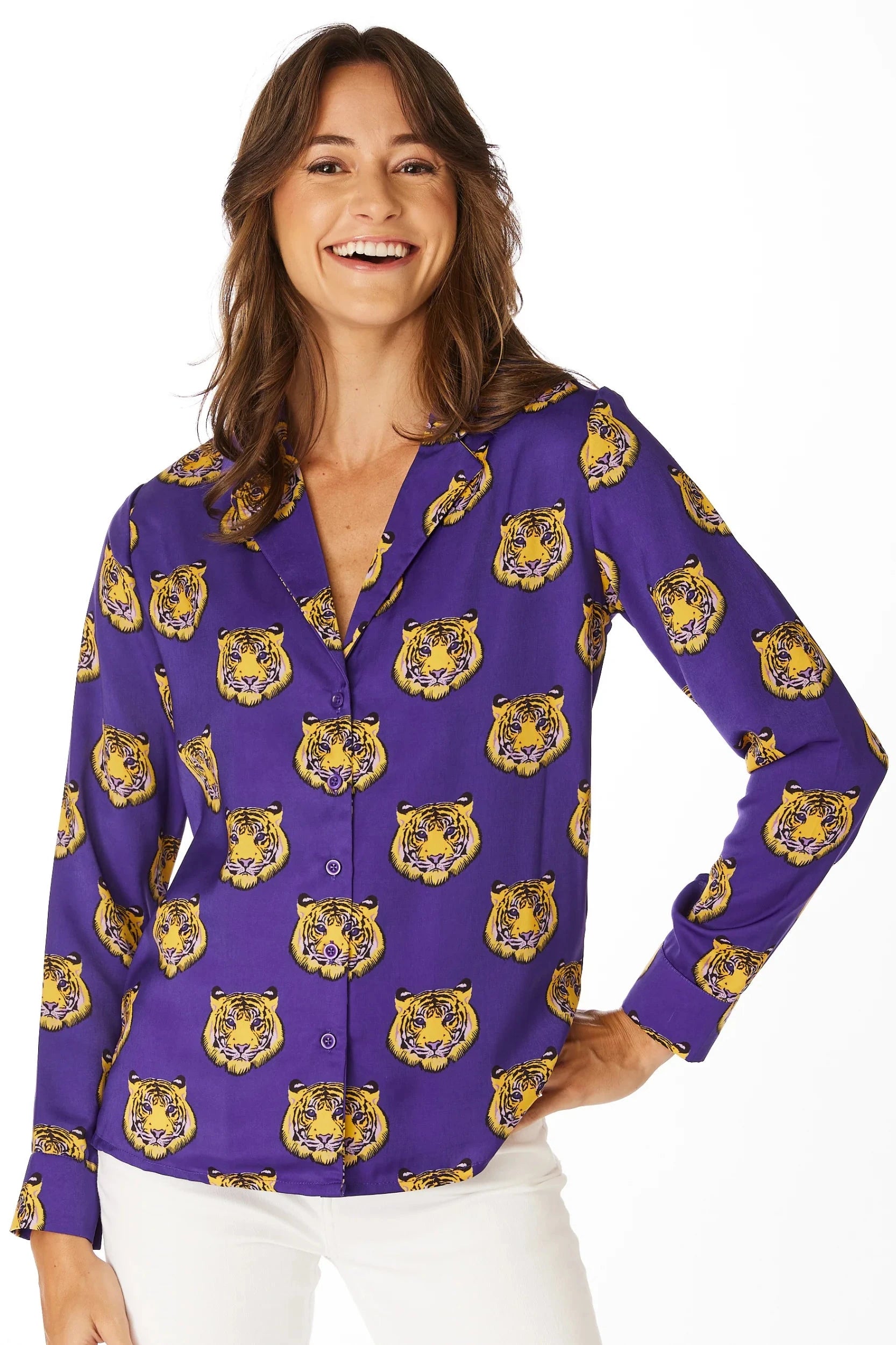 LSU Tigers Women's Top Button-Up Long-Sleeve