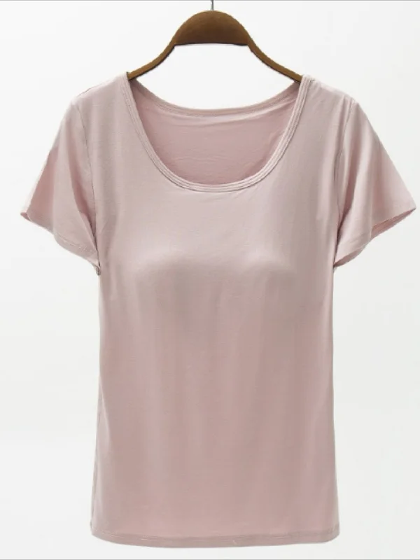 Hot Girl Round Neck Modal Naked With Built In Bra Short Sleeve Tee