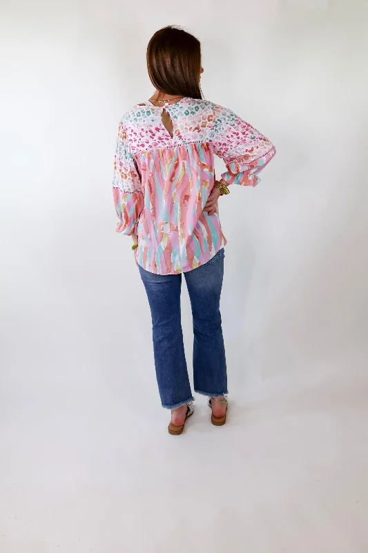 Unapologetically Unique Cheetah and Paintbrush Pattern Top In Pink