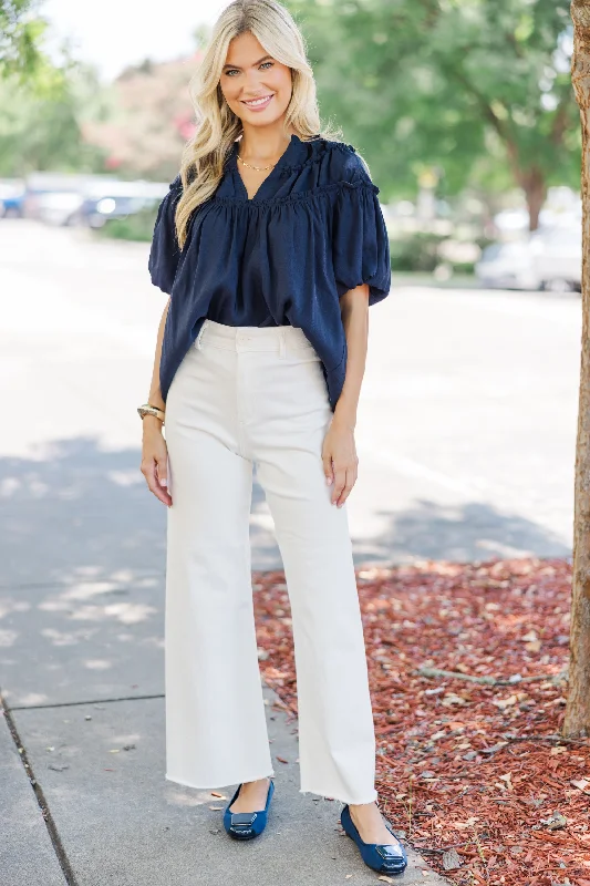 Faith In Love Light Navy Blue Ruffled Blouse