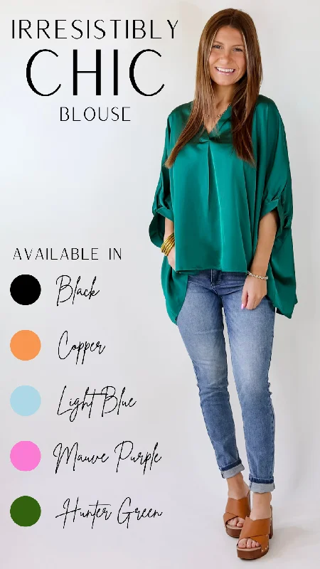 Irresistibly Chic Half Sleeve Oversized Blouse in Hunter Green