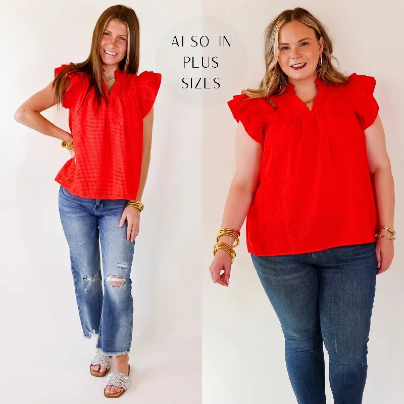 Perfectly Fabulous Ruffle Cap Sleeve Top in Red