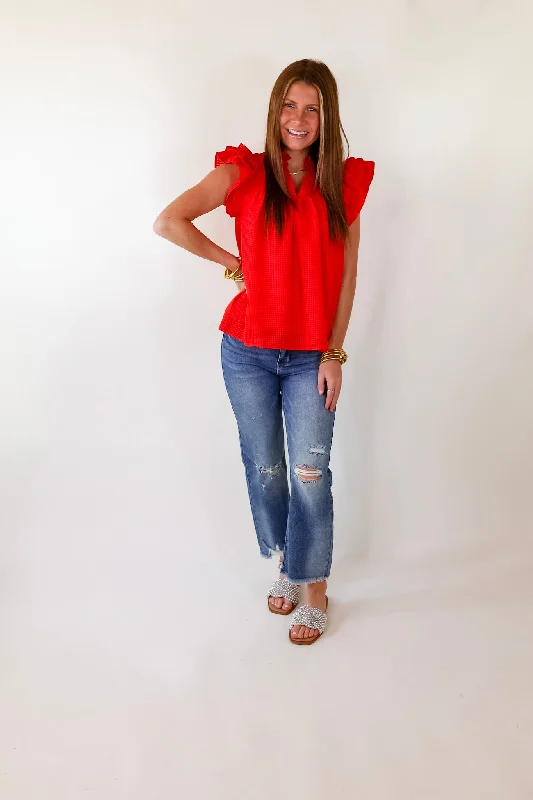 Perfectly Fabulous Ruffle Cap Sleeve Top in Red