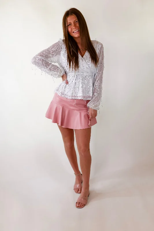 Full Of Charm Sequin Fringe Peplum Top in White