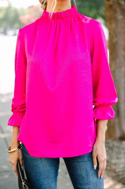 Tried And True Fuchsia Pink Ruffled Blouse