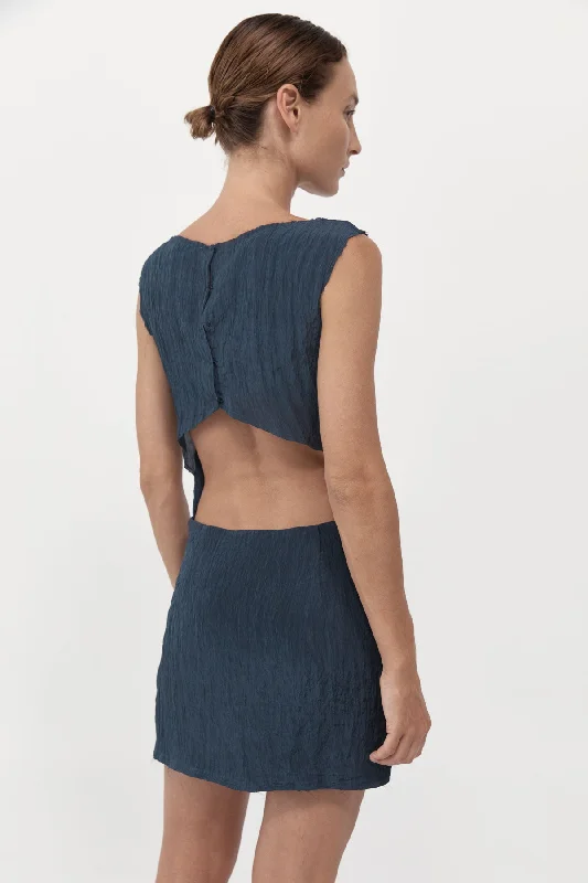 Textured Open Back Mini Dress - Ink