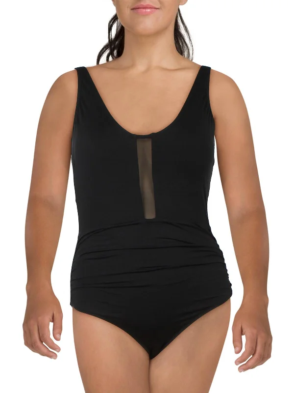 Womens Solid Nylon One-Piece Swimsuit