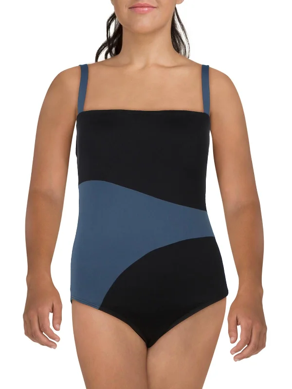 Womens Solid Nylon One-Piece Swimsuit