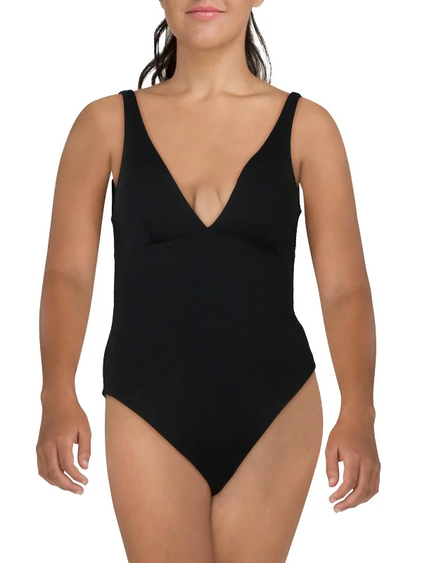 Womens Solid Nylon One-Piece Swimsuit